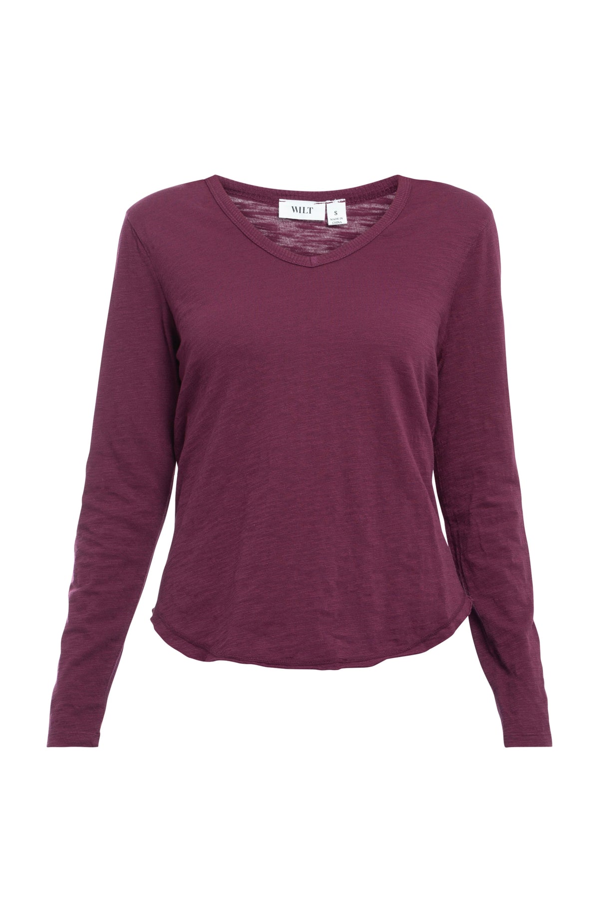 Long Sleeve V-Neck w/ Raw Hem Shirttail