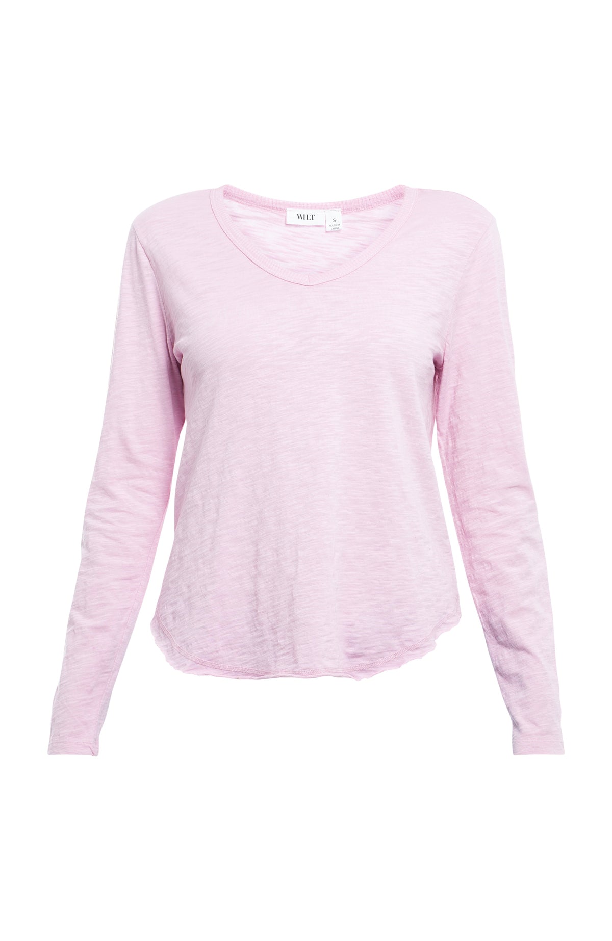 Long Sleeve V-Neck w/ Raw Hem Shirttail