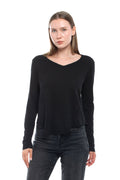 Long Sleeve V-Neck w/ Raw Hem Shirttail