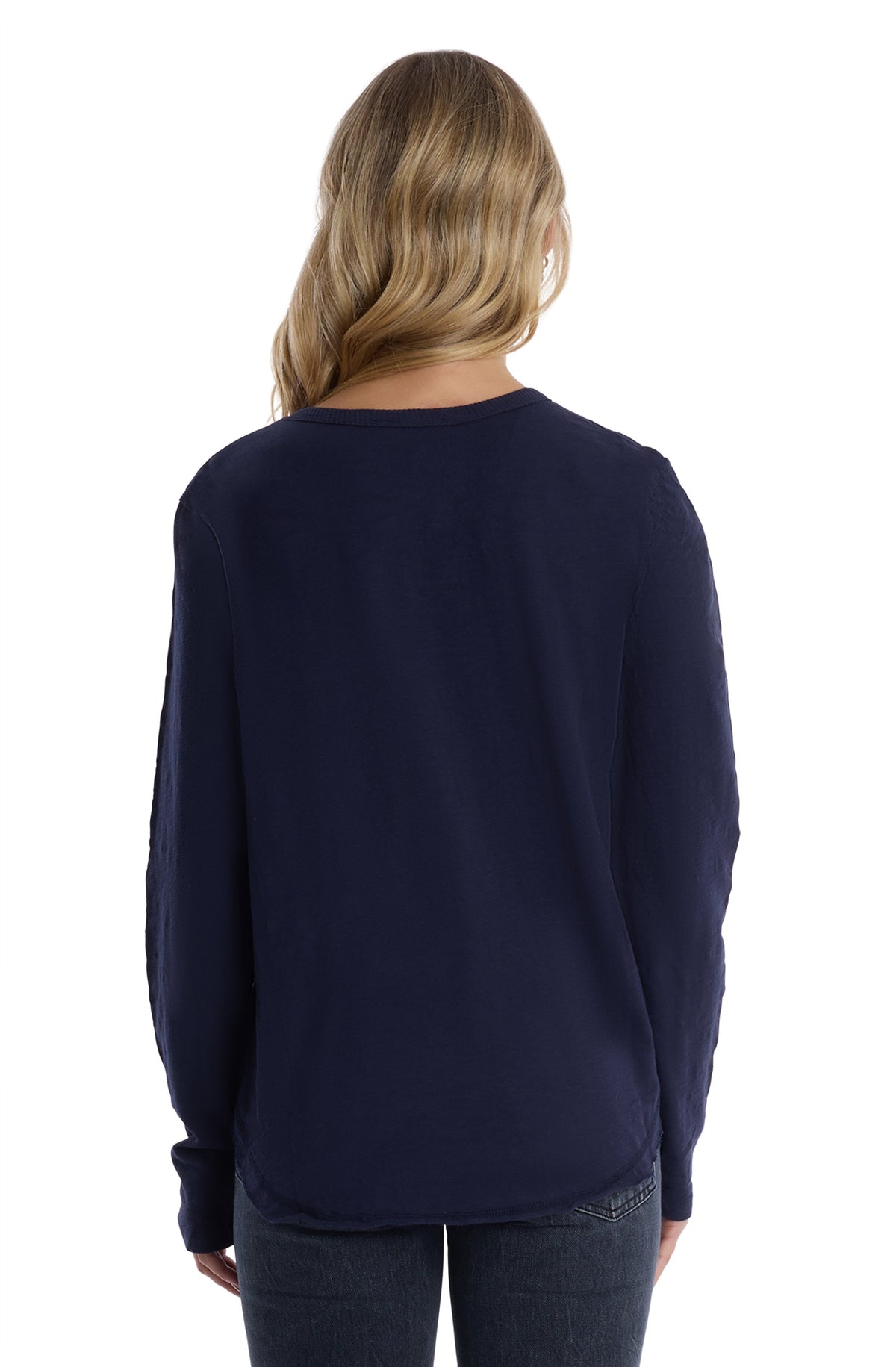 Long Sleeve V-Neck w/ Raw Hem Shirttail