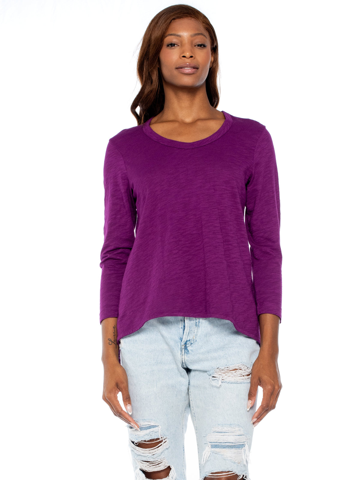 Scoopy Neck 3/4 Sleeve Boyfriend Tee