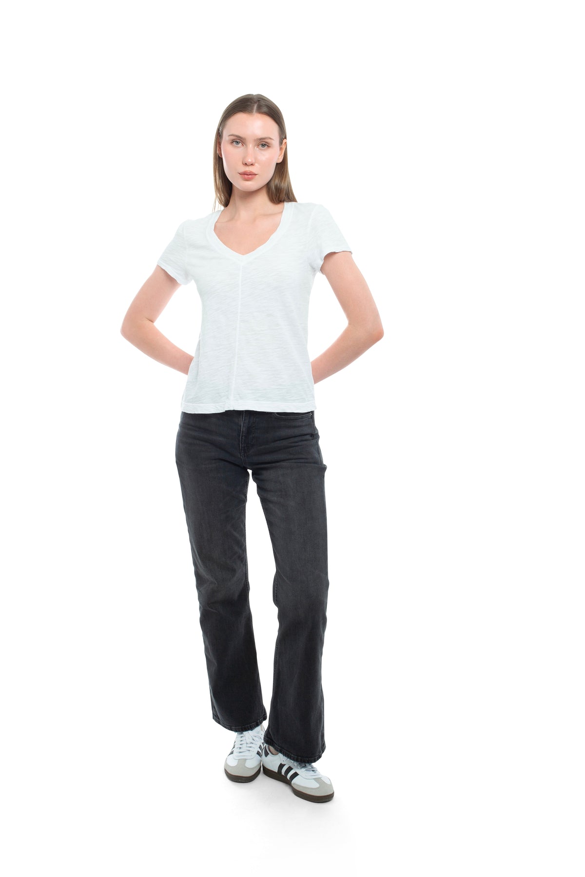 Slim Deep V-Neck Rib Back Tee