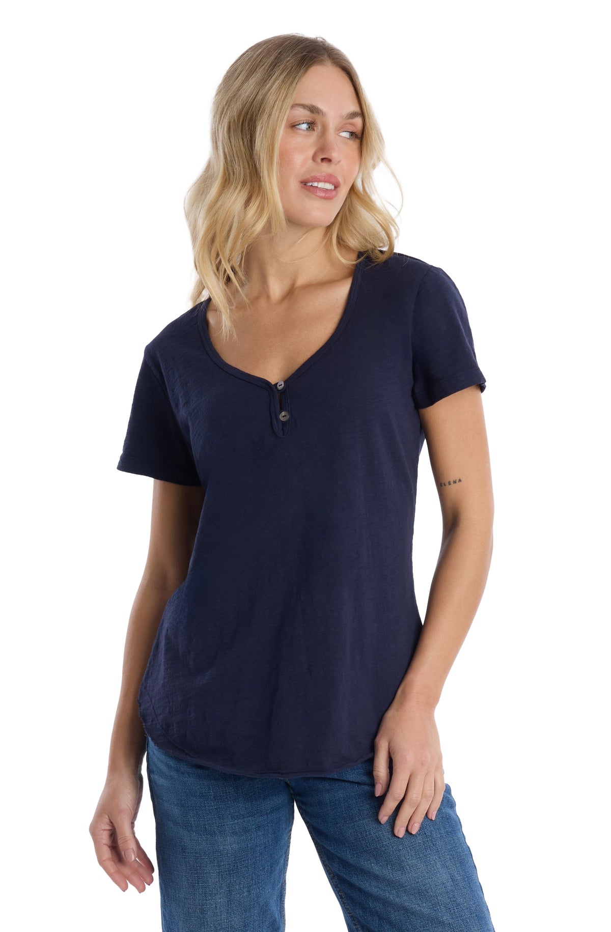 V-neck henley short sleeve