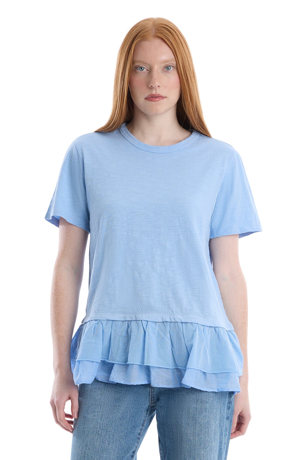 Short sleeve mixed media tee